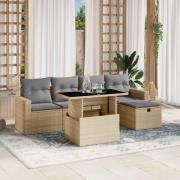 vidaXL Soffgrupp för trädgården med dynor 6 delar beige konstrotting