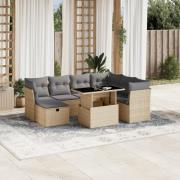 vidaXL Matgrupp för trädgården med dynor 8 delar beige konstrotting