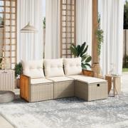 vidaXL Soffgrupp för trädgård med dynor 4 delar beige konstrotting