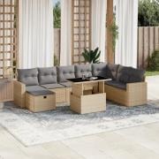 vidaXL Soffgrupp för trädgården med dynor 9 delar beige konstrotting