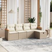 vidaXL Soffgrupp för trädgården med dynor 5 delar beige konstrotting