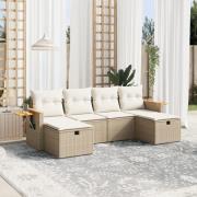 vidaXL Soffgrupp för trädgården med dynor 6 delar beige konstrotting
