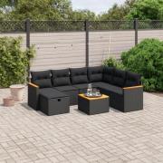 vidaXL Loungegrupp för trädgården med dynor 8 delar svart konstrotting