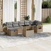 vidaXL Matgrupp för trädgården med dynor 8 delar beige konstrotting