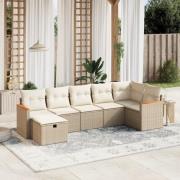vidaXL Matgrupp för trädgården med dynor 7 delar beige konstrotting