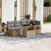 vidaXL Matgrupp för trädgården med dynor 7 delar beige konstrotting