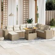 vidaXL Soffgrupp för trädgården med dynor 9 delar beige konstrotting