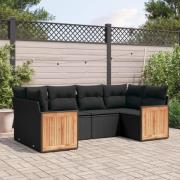 vidaXL Loungegrupp med dynor 6 delar svart konstrotting
