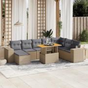 vidaXL Soffgrupp för trädgården med dynor 9 delar beige konstrotting