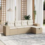 vidaXL Soffgrupp för trädgården med dynor 5 delar beige konstrotting