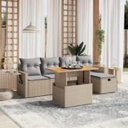vidaXL Soffgrupp för trädgården med dynor 6 delar beige konstrotting