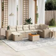 vidaXL Matgrupp för trädgården med dynor 8 delar beige konstrotting