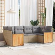 vidaXL Soffgrupp för trädgården med dynor 6 delar beige konstrotting