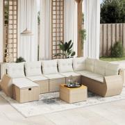 vidaXL Soffgrupp för trädgården med dynor 9 delar beige konstrotting