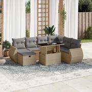 vidaXL Matgrupp för trädgården med dynor 8 delar beige konstrotting
