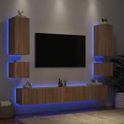 vidaXL Väggmonterade TV-skåp 6 delar LEDs sonoma-ek
