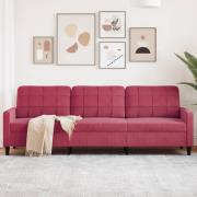 vidaXL 3-sitssoffa vinröd 210 cm sammet