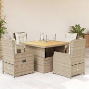 vidaXL Matgrupp för trädgården med dynor 5 delar beige konstrotting