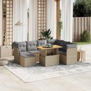 vidaXL Matgrupp för trädgården med dynor 8 delar beige konstrotting