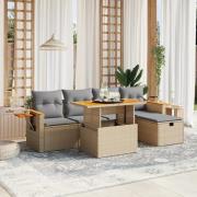 vidaXL Soffgrupp för trädgården med dynor 6 delar beige konstrotting