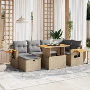 vidaXL Matgrupp för trädgården med dynor 7 delar beige konstrotting