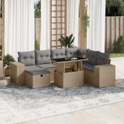 vidaXL Matgrupp för trädgården med dynor 8 delar beige konstrotting