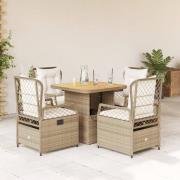 vidaXL Matgrupp för trädgården med dynor 5 delar beige konstrotting