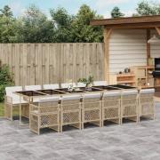 vidaXL Matgrupp för trädgården med dynor 13 delar beige konstrotting