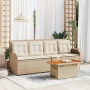 vidaXL Loungegrupp för trädgården med dynor 3 delar konstrotting beige