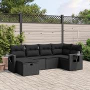 vidaXL Loungegrupp med dynor 6 delar svart konstrotting