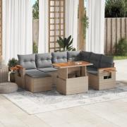vidaXL Matgrupp för trädgården med dynor 8 delar beige konstrotting
