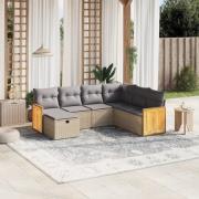 vidaXL Soffgrupp för trädgård med dynor 7 delar mixbeige konstrotting