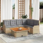 vidaXL Loungegrupp för trädgården med dynor 5 delar konstrotting beige