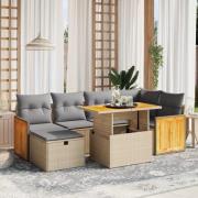 vidaXL Matgrupp för trädgården med dynor 7 delar beige konstrotting
