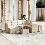 vidaXL Matgrupp för trädgården med dynor 8 delar beige konstrotting