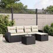 vidaXL Loungegrupp med dynor 6 delar svart konstrotting
