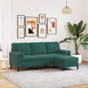 vidaXL 3-sitssoffa med fotpall mörkgrön 180 cm sammet