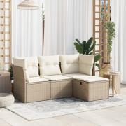 vidaXL Soffgrupp för trädgård med dynor 4 delar beige konstrotting
