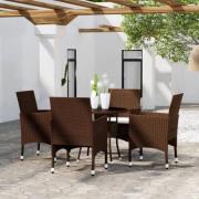 vidaXL Caféset 5 delar konstrotting och härdat glas brun