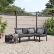 vidaXL Trädgårdssoffa med dynor 3 delar svart aluminium
