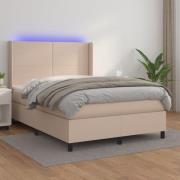 vidaXL Ramsäng med bäddmadrass & LED cappuccino 140x190 cm konstläder