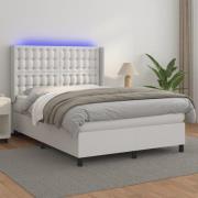 vidaXL Ramsäng med madrass & LED vit 140x190 cm konstläder