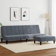 vidaXL Bäddsoffa 2-sits med fotpall mörkgrå sammet
