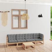 vidaXL Loungegrupp med dynor 5 delar massiv furu