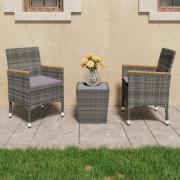 vidaXL Caféset 3 delar konstrotting och härdat glas grå