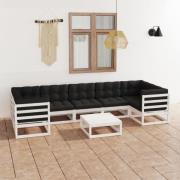 vidaXL Loungegrupp med dynor 8 delar vit massiv furu