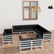 vidaXL Loungegrupp med dynor 11 delar vit massiv furu