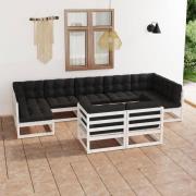 vidaXL Loungegrupp med dynor 9 delar vit massiv furu