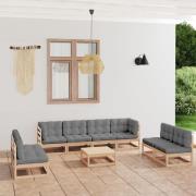 vidaXL Loungegrupp med dynor 9 delar massiv furu