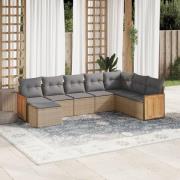 vidaXL Matgrupp för trädgården med dynor 8 delar beige konstrotting